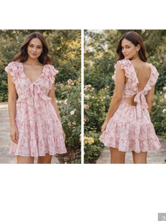 Trixxi Dresses & Skirts - Trixxi Pink Floral Ruffle Tie-Back Mini Dress